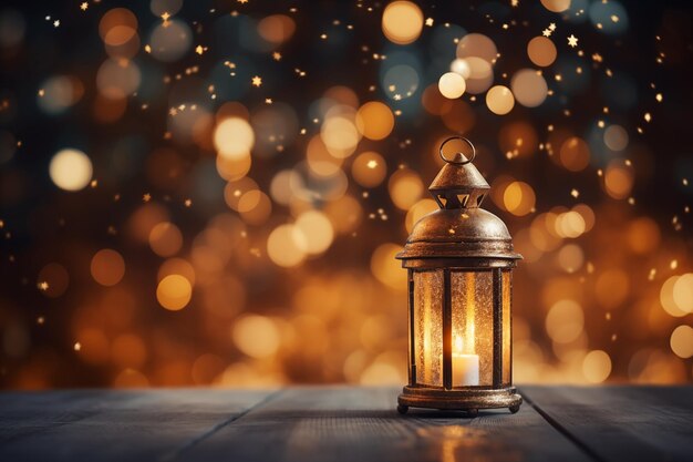 Photo beautiful bokeh background_with a shining lantern fanus