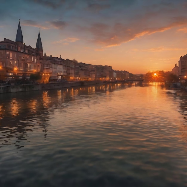 Beautiful bokeh on the river during sunset