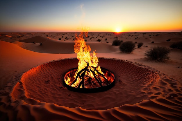 Beautiful bonfire in the desert rest in the UAE