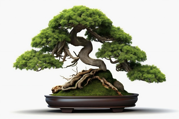 Beautiful bonsai tree on white background realistic very detailed