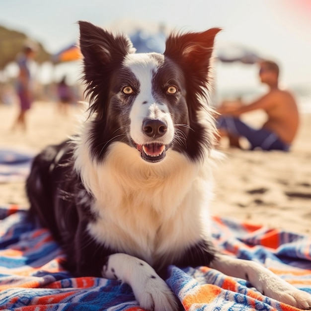 Красивая собака-бордер-колли на песчаном пляже