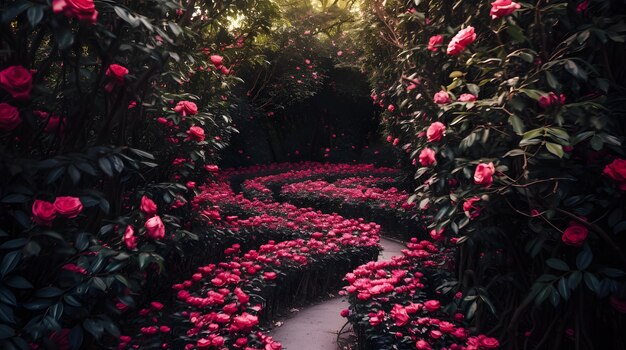 A beautiful botanical garden maze with flowering hedges