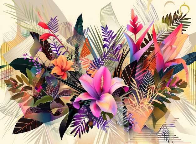 Foto belle foglie botaniche su una carta da parati a sfondo colorato