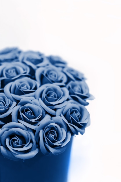 Beautiful bouquet of blue roses isolated. Toned in classic blue.