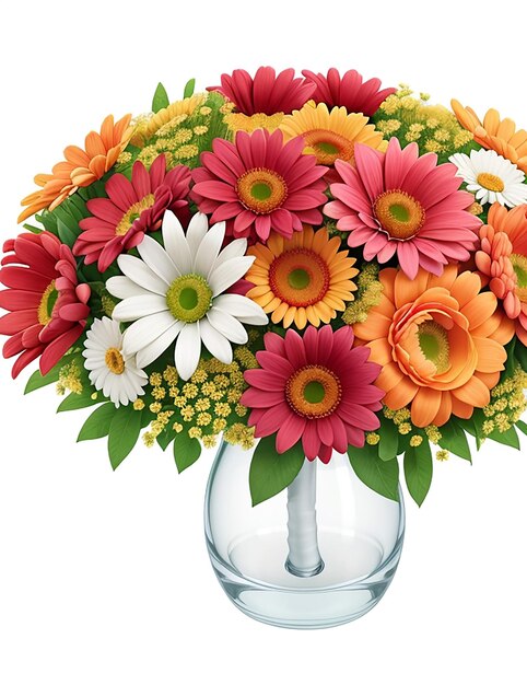 Beautiful bouquet of bright flowers in bailer isolated on white