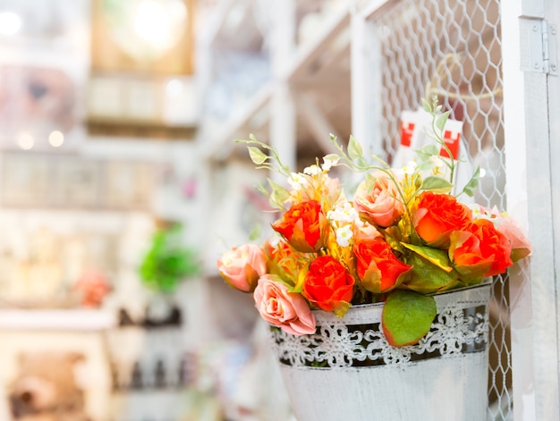 Beautiful bouquet of bright flowers in basket