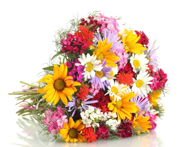 Beautiful bouquet of bright  wildflowers, isolated on white