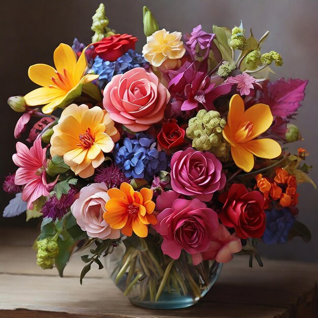 A beautiful bouquet of colorful flowers brings nature gift