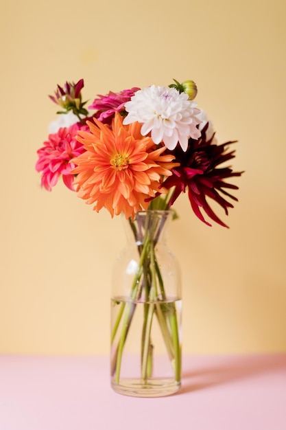 Beautiful bouquet of dahlia in vase