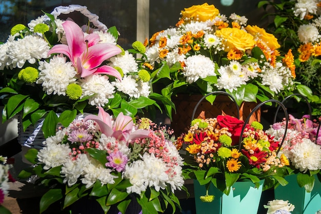 Beautiful bouquet of different varieties of flowers