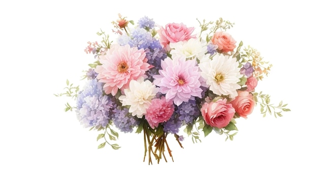 照片漂亮花束与水彩手绘花卉组