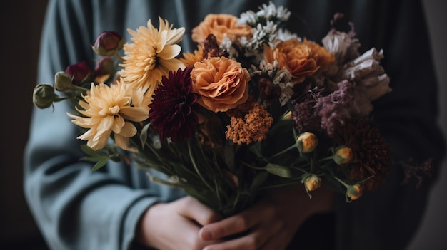 Beautiful Bouquet of Flowers in Hands Generative AI