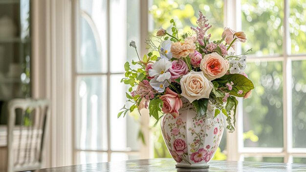 Beautiful bouquet of flowers in vase Floral arrangement