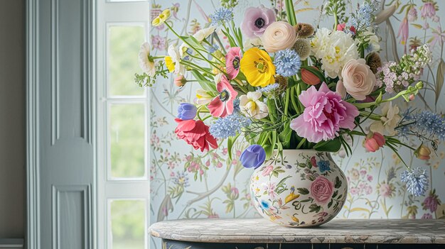 Beautiful bouquet of flowers in vase Floral arrangement