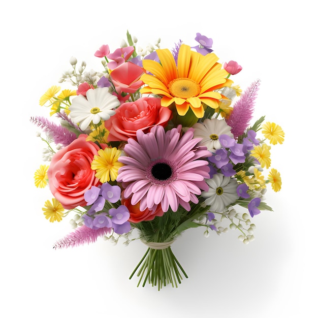 Beautiful bouquet of flowers on white background Generative AI