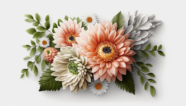 Photo beautiful bouquet of flowers on a white background. generative ai,