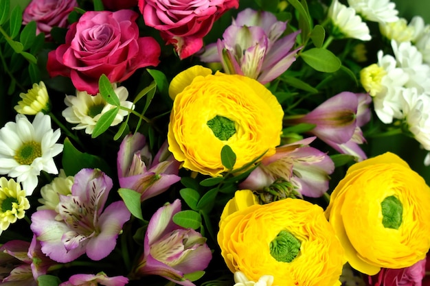 beautiful bouquet of fresh flowers on the table in the store