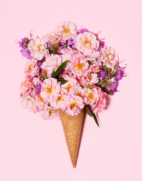 Beautiful bouquet in ice cream cone