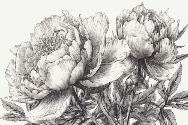 Фото Красивый букет цветов в стиле карандашного рисунка, созданный с помощью технологии generative ai