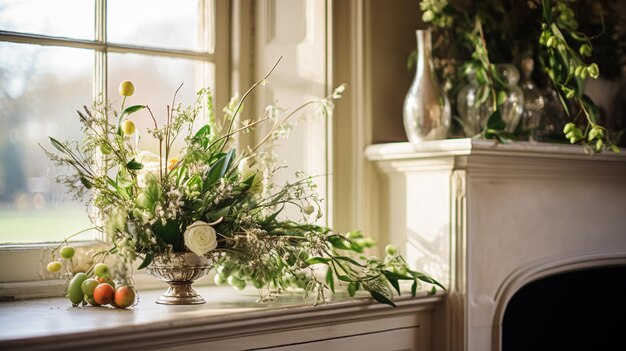Фото Красивый букет цветов в вазе