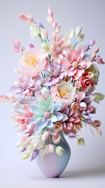 A beautiful bouquet of pastel colored flowers in a vase