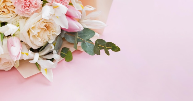 Beautiful bouquet on pink background