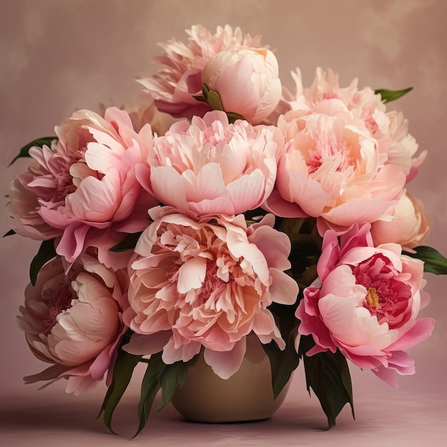 Beautiful bouquet of pink peonies ai generative