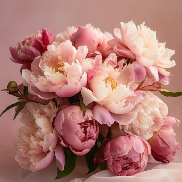 Beautiful bouquet of pink peonies ai generative