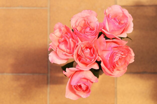 Beautiful bouquet of pink roses, closeup