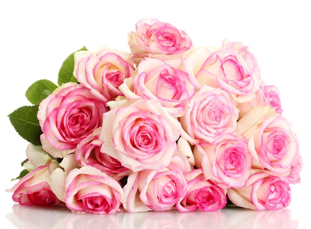 Beautiful bouquet of pink roses isolated on white