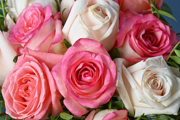 Beautiful bouquet of pink and white roses