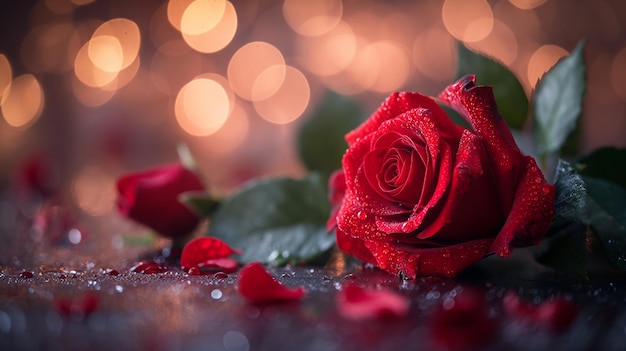 Foto bel bouquet rosa rossa dell'amore carta da parati sfondo scintilla valentino concetto generativo ai