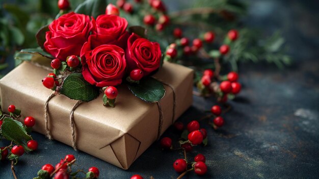 Foto bel bouquet rosa rossa dell'amore carta da parati sfondo scintilla valentino concetto generativo ai