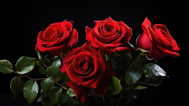 暗い背景に赤いバラの美しい花束