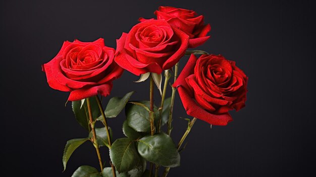 Beautiful bouquet of red roses against a dark background