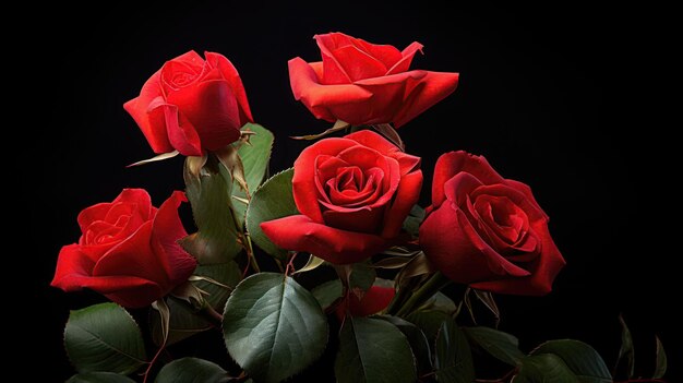 Beautiful bouquet of red roses against a dark background