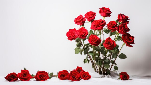 Beautiful bouquet of red roses against a white background