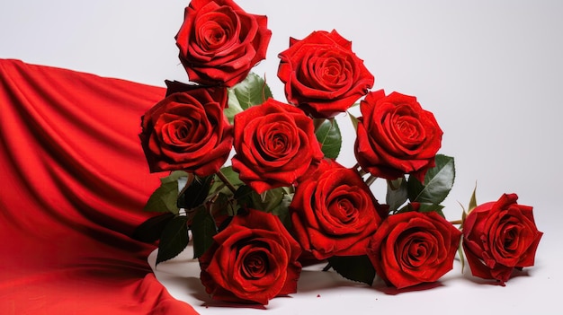 Beautiful bouquet of red roses against a white background