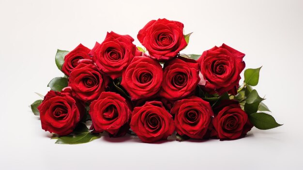 Beautiful bouquet of red roses against a white background