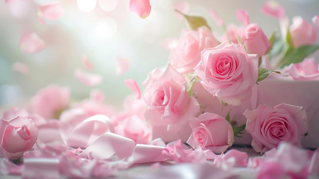 beautiful bouquet of roses in a vase on a white table