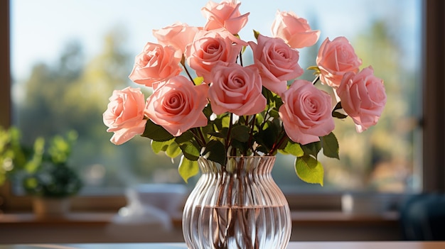 beautiful bouquet of roses on a wooden background