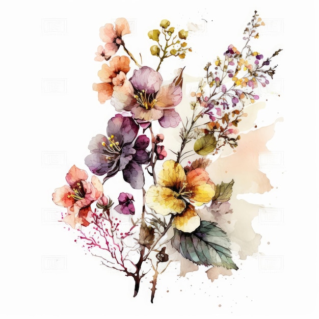 수채화 삽화 AI Generative가 포함된 아름다운 여름 꽃 부케