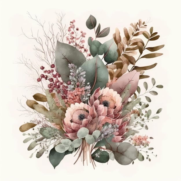 Красивый букет летних цветов с акварелью Иллюстрация AI Generative