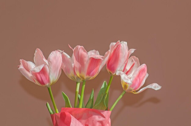 Beautiful bouquet of tulips Flower tulips background Natural floral background