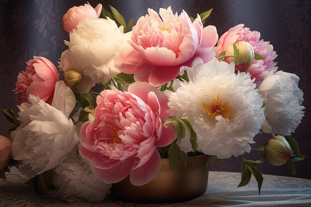 beautiful bouquet of white and pink peonies