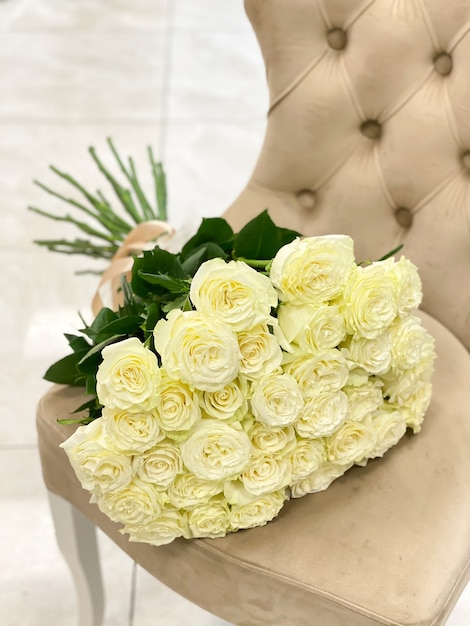 A beautiful bouquet of white roses. Incredible flowers for a gift