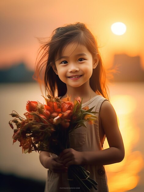 Photo beautiful bouquet young girl holding a flowers arrangements with variety of colors b generative ai