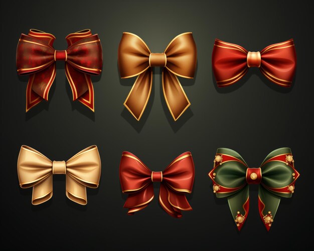 Photo beautiful bows for present package and gifts gold and red made with generative ai