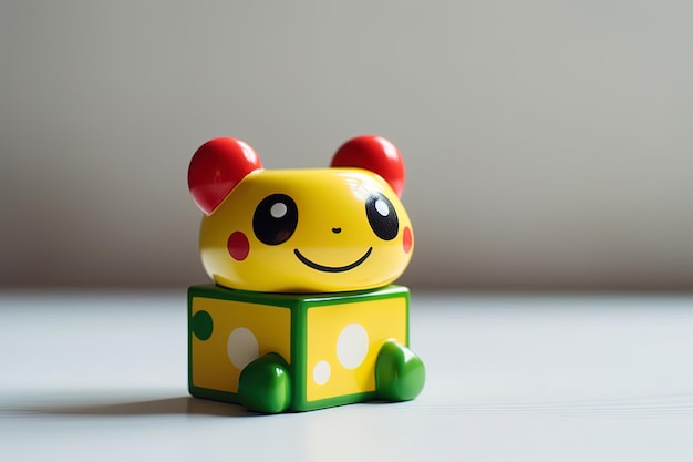 Beautiful boxshaped toy inspired by a green and yellow frog with childish style AI generated