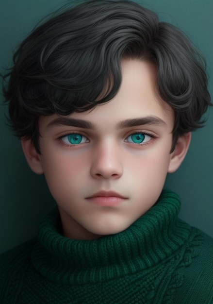 a beautiful boy in sea green eyes wearing black sweater